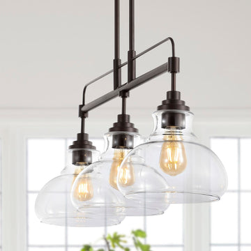 Marlowe 32.5" Farmhouse Industrial Iron/Glass Linear LED Pendant - JONATHAN Y